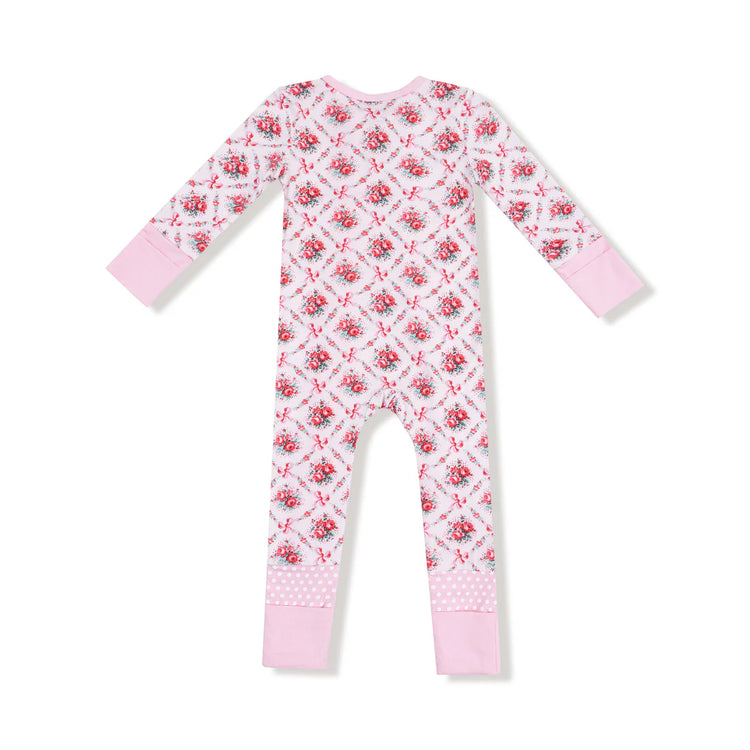 Rose Bow Lattice Zipper Romper