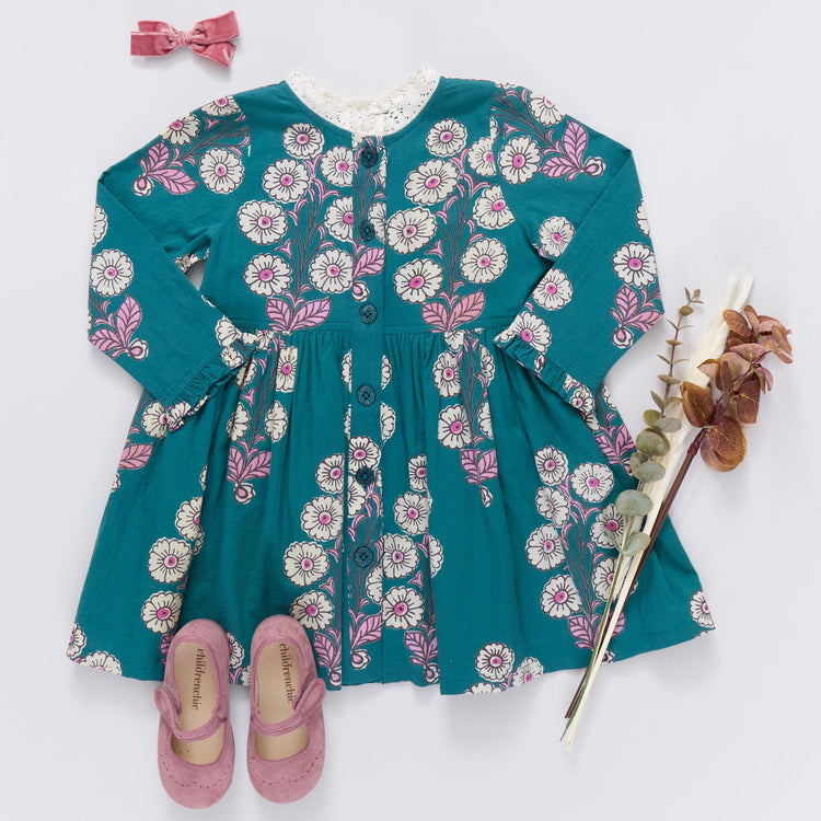 Evergreen Buttercup Floral Autumn Dress