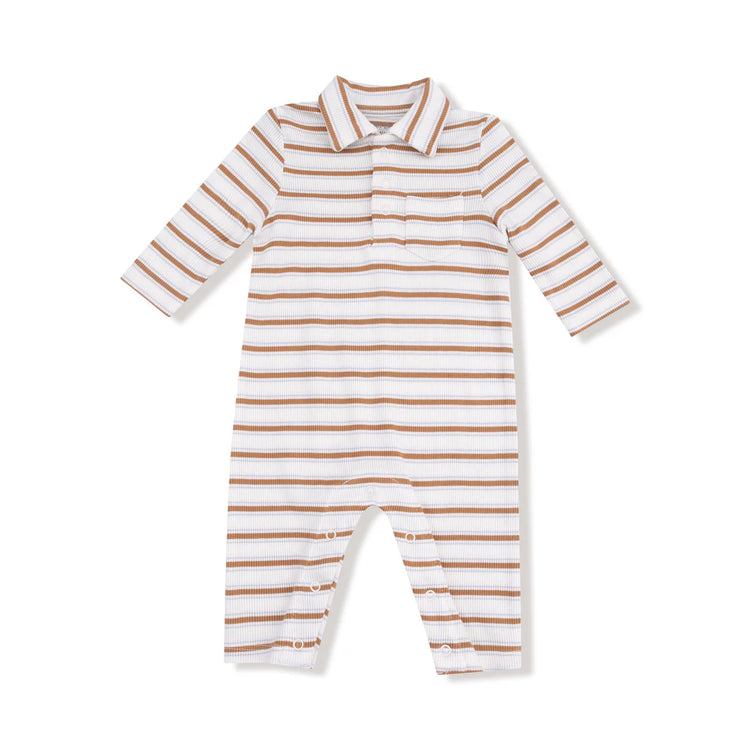 Vintage Stripe Brown Polo Romper