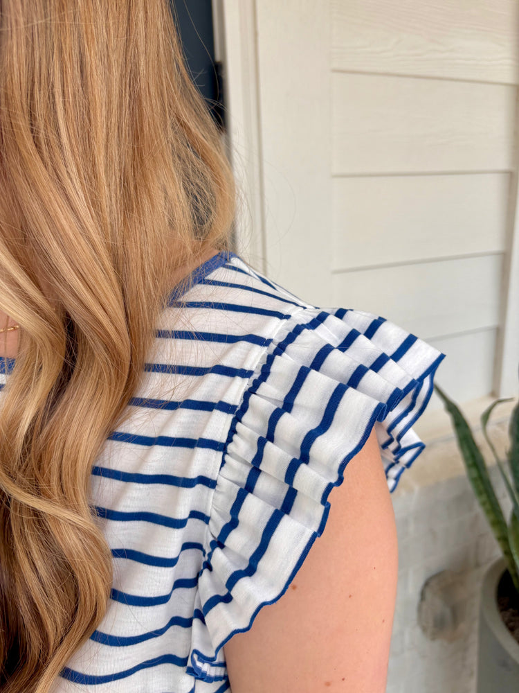 Akiko Striped Ruffle Sleeve T-Shirt