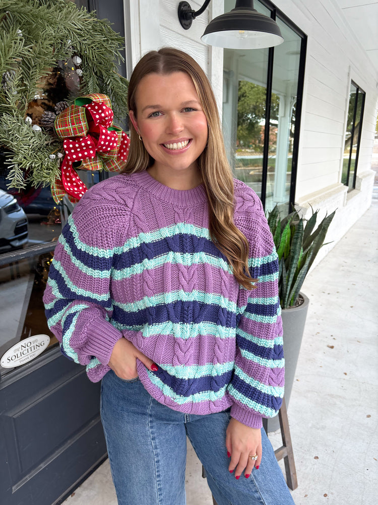 Frankie Cable Striped Pullover Sweater