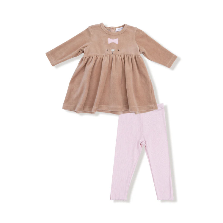 Velour Teddy Bear LS Dress & Legging