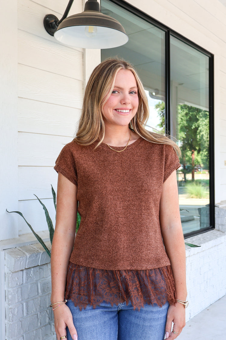 Double Take Lace Trim Top