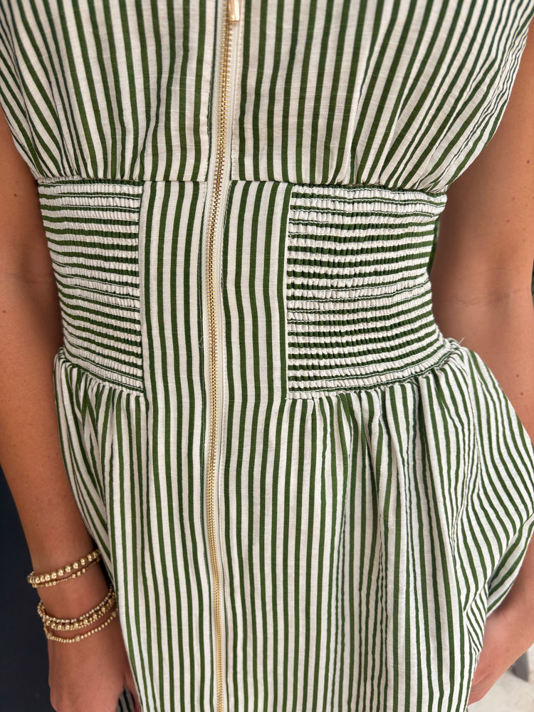 Let's Get Out Of Town Striped Midi Dress