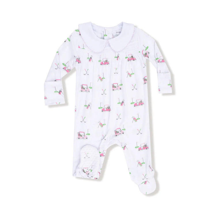 Baby Golf Carts Pink Smocked LS Romper