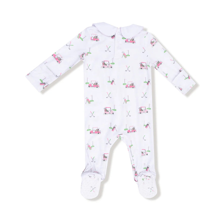 Baby Golf Carts Pink Smocked LS Romper