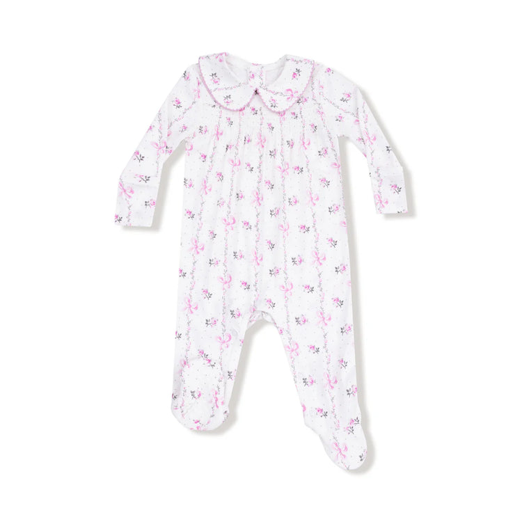 Dainty Buds & Bows Stripe Smocked Footie