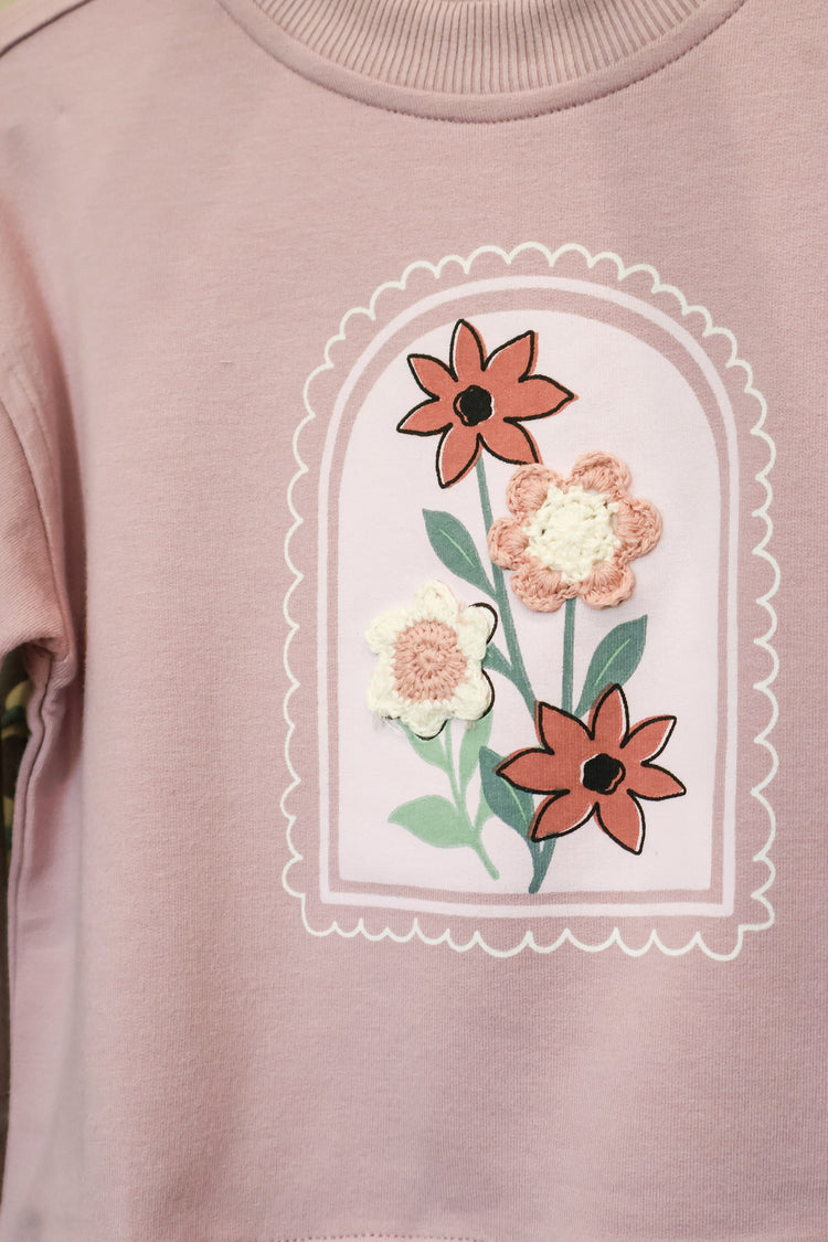 Crochet Flower Boxy Sweatshirt