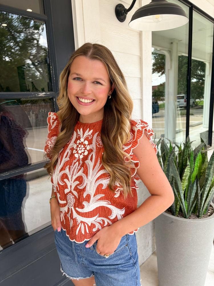 The Eyes of Texas Embroidered Top