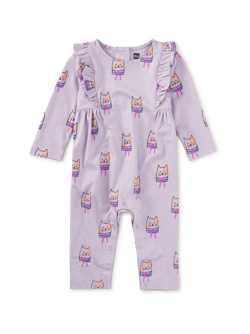 Bowtie Cats Ruffle Shoulder Baby Romper
