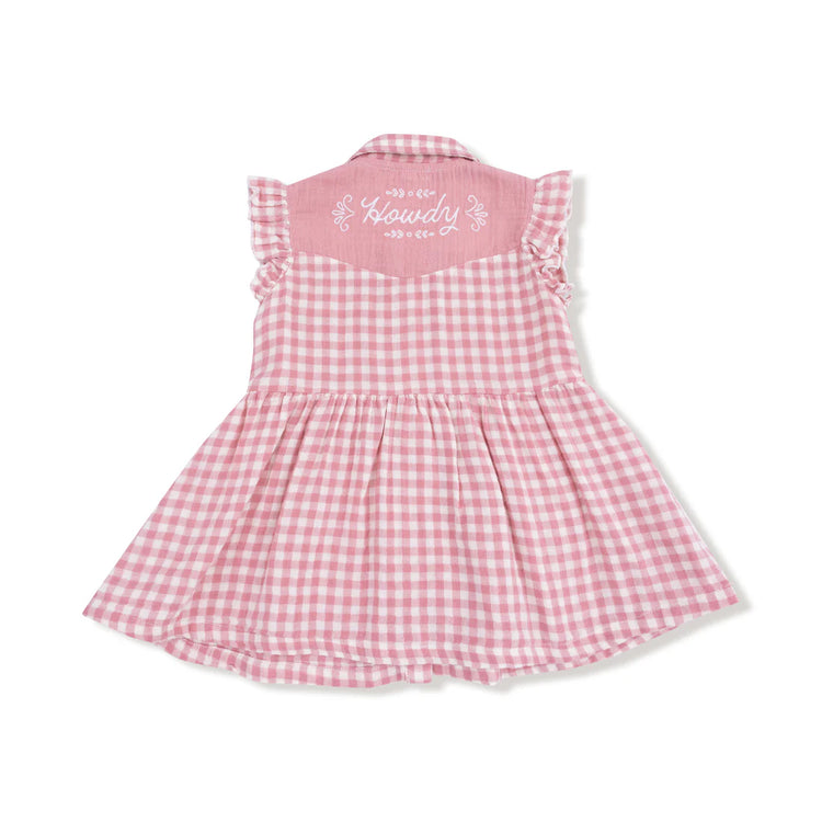 Rose Pink Plaid Western Pearl Snap Dress