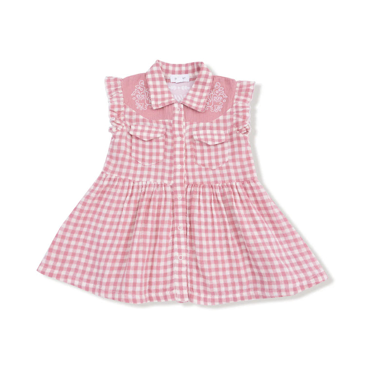 Rose Pink Plaid Western Pearl Snap Dress