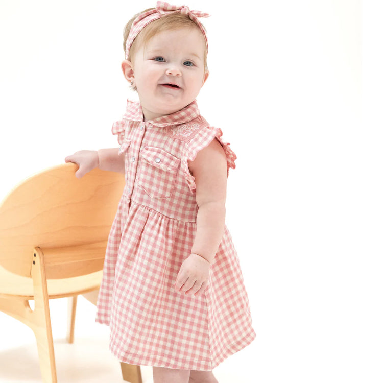 Rose Pink Plaid Western Pearl Snap Dress