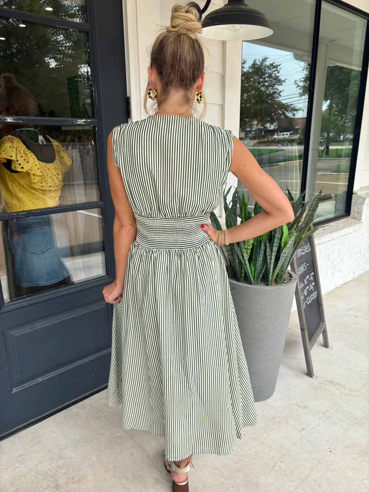 Let's Get Out Of Town Striped Midi Dress