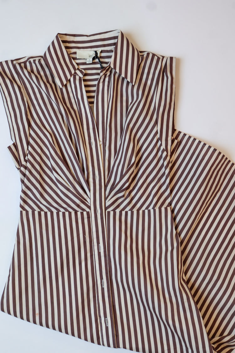 Driftwood Stripe Button Down Midi Dress
