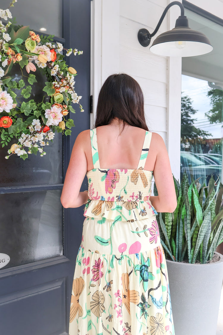 Bianca Yellow Floral Drop Waist Skirt