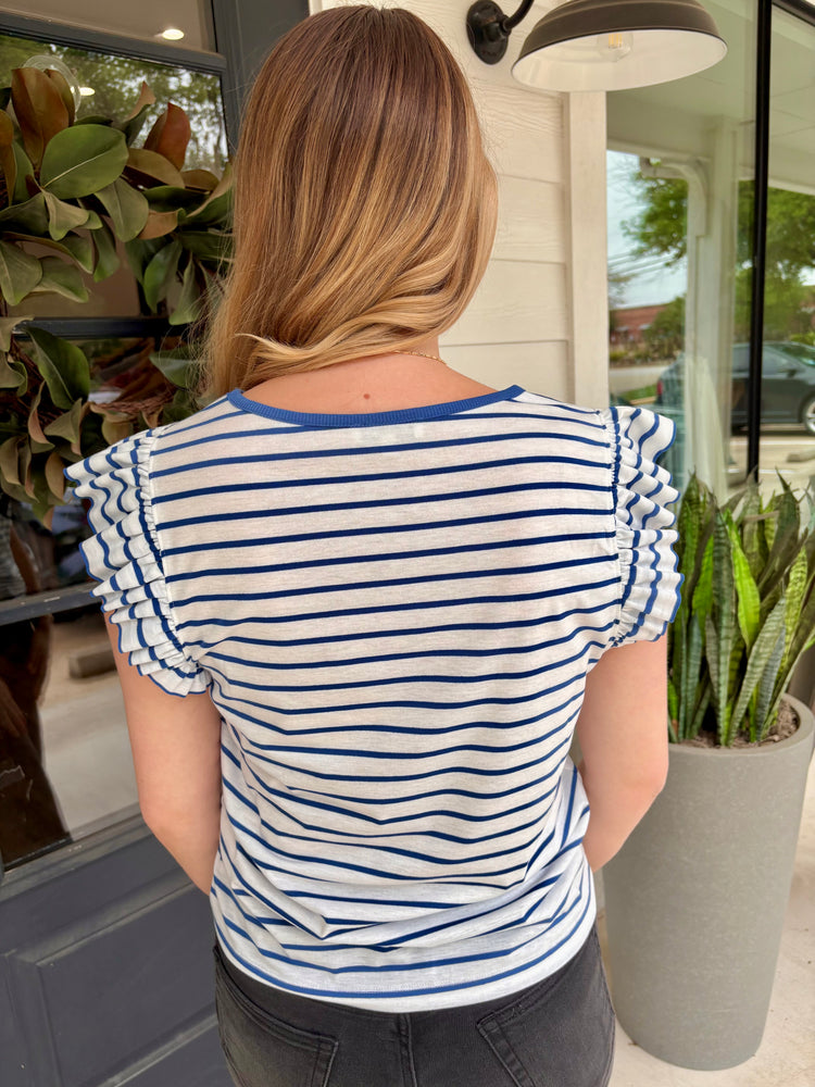 Akiko Striped Ruffle Sleeve T-Shirt