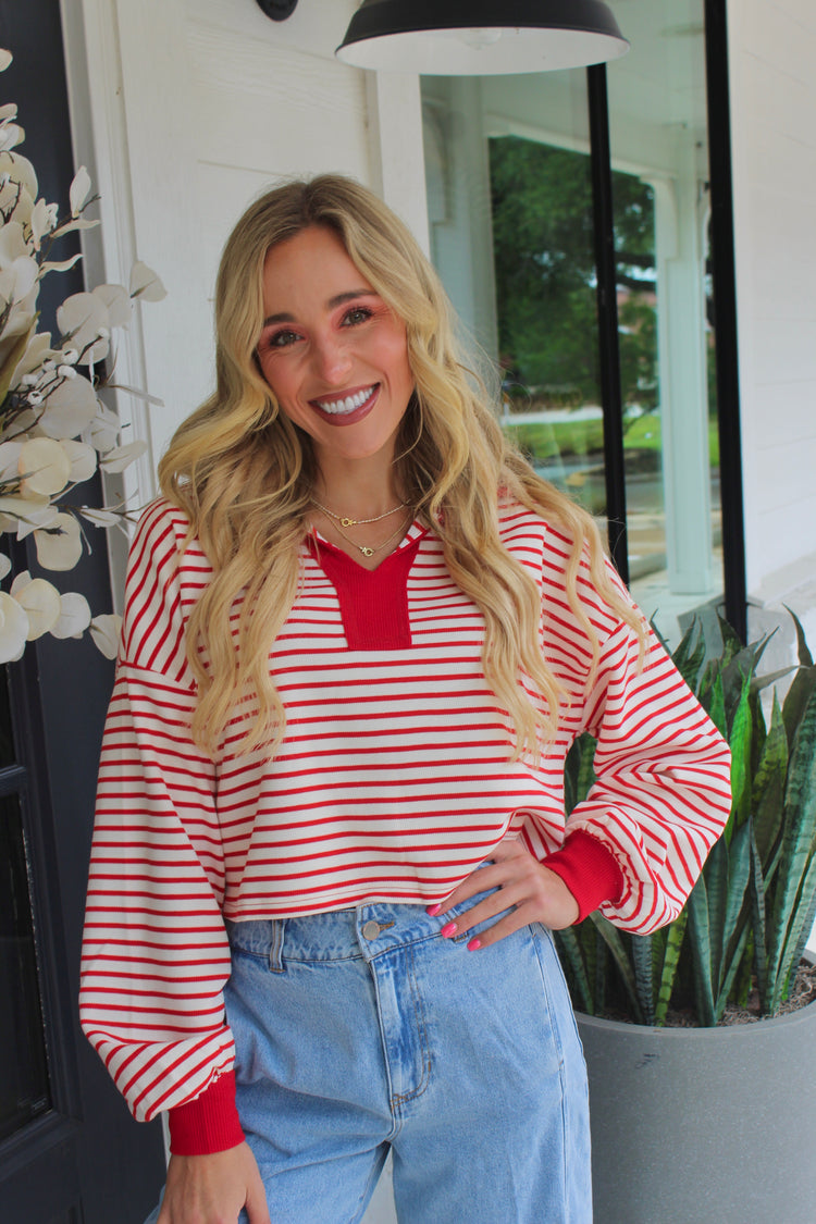 Striped Idea Cherry Red Top