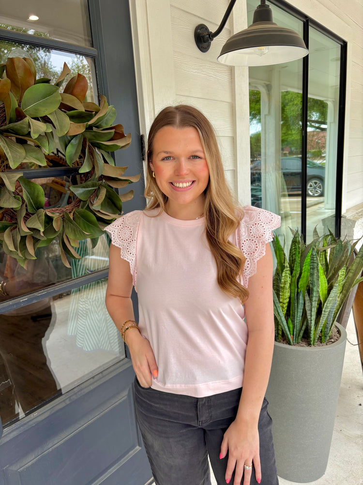 Petal Pink Kiara Eyelet Sleeve Tee