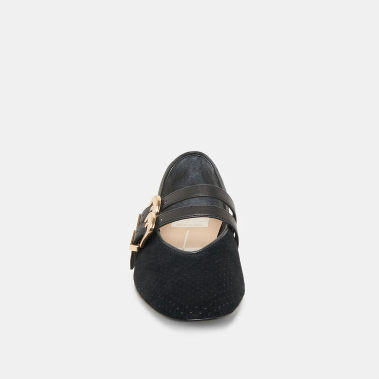 Baylee Grommet Onyx Suede Ballet Flats