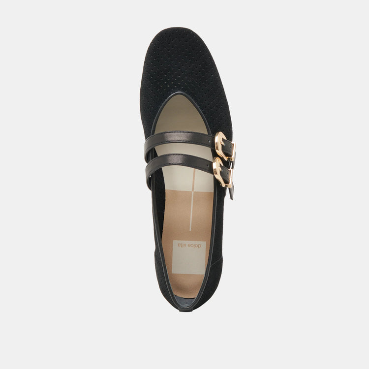Baylee Grommet Onyx Suede Ballet Flats