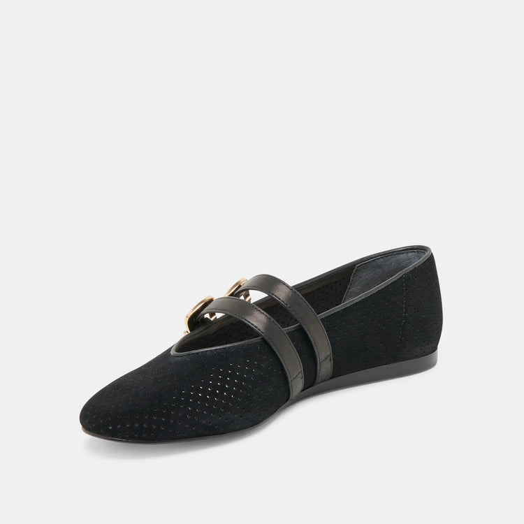 Baylee Grommet Onyx Suede Ballet Flats