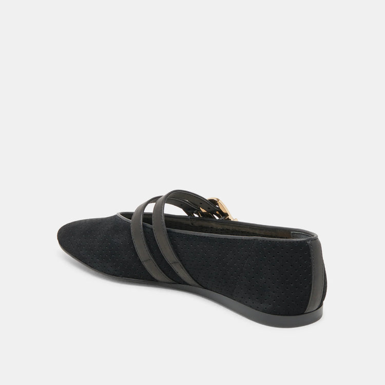 Baylee Grommet Onyx Suede Ballet Flats