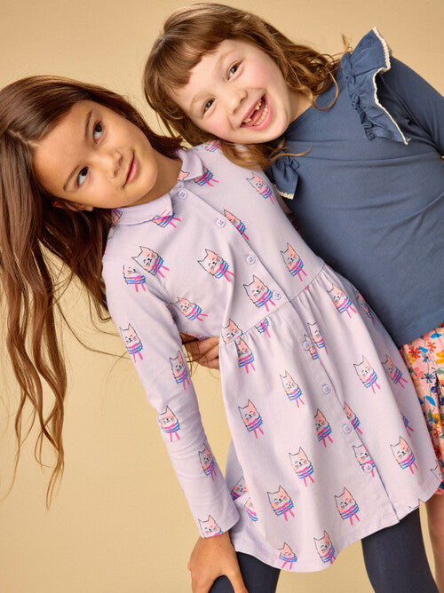 Bowtie Cats Collared LS Shirtdress