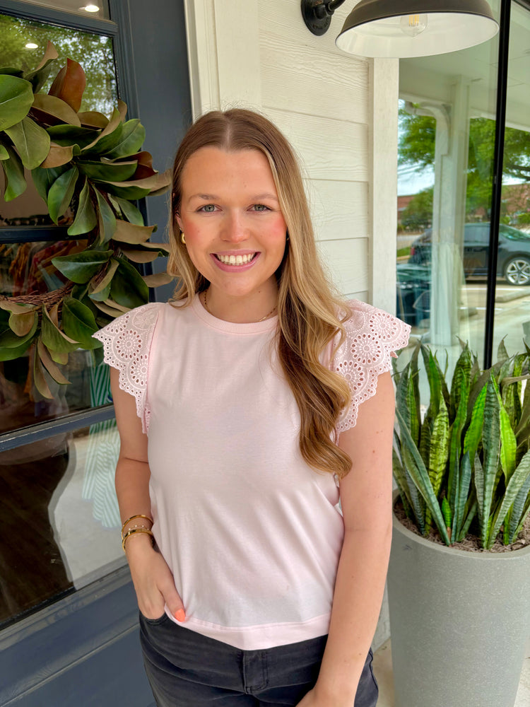 Petal Pink Kiara Eyelet Sleeve Tee