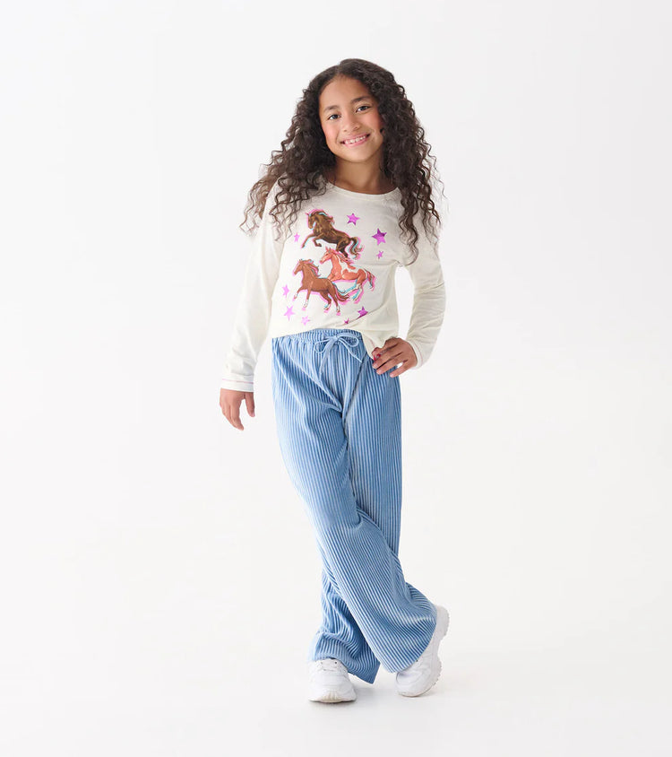 Cornflower Blue Pleated Velour Relaxed Pant