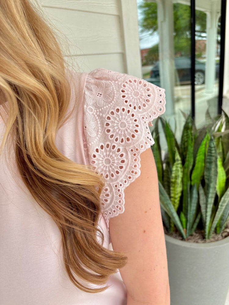 Petal Pink Kiara Eyelet Sleeve Tee