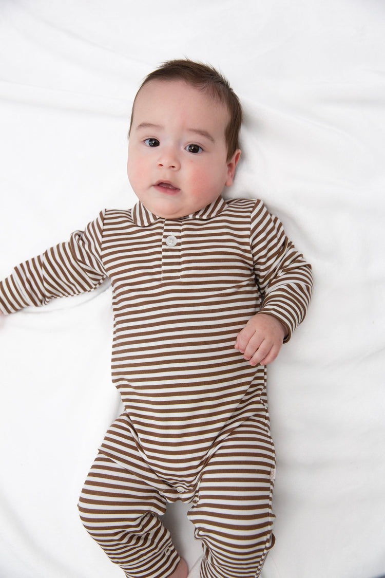 Chocolate Stripes Sweatshirt Polo Romper