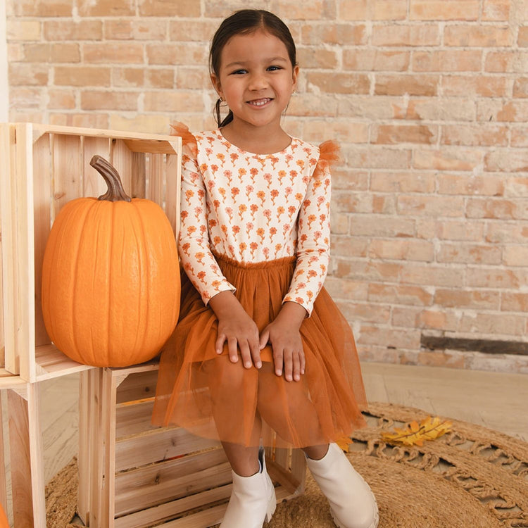Cinnamon Floral LS Tutu Dress