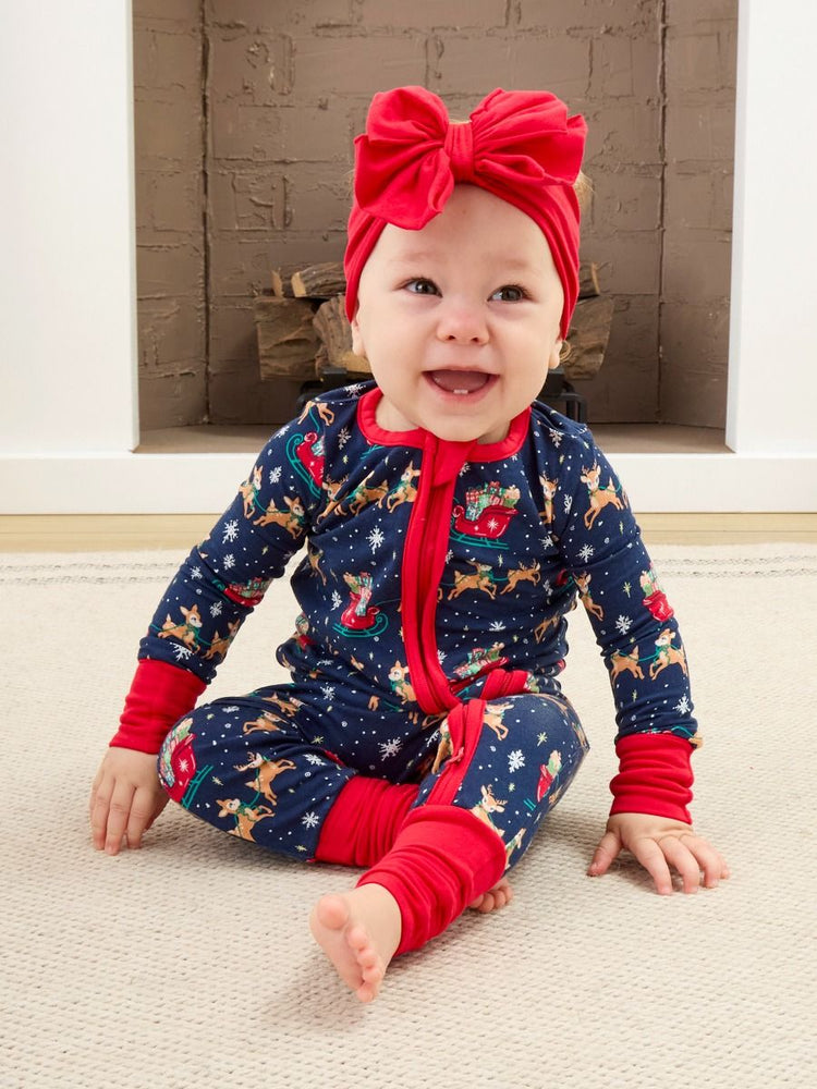 Navy Reindeer Sleigh Ride Convertible One Piece PJ