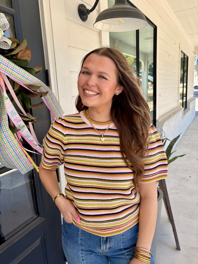 Simone Peachy Yellow Stripes Sweater Top