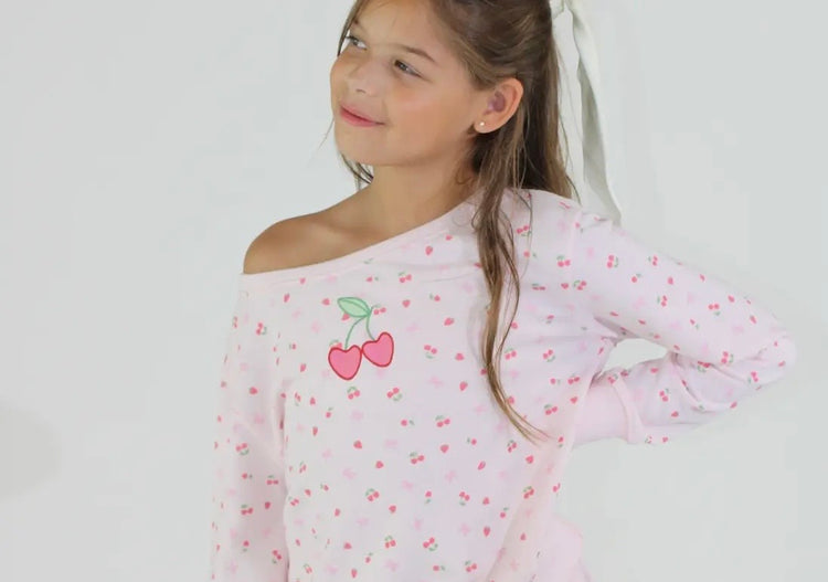 Micro Berry All Over Print Wide Neck Sweatshirt