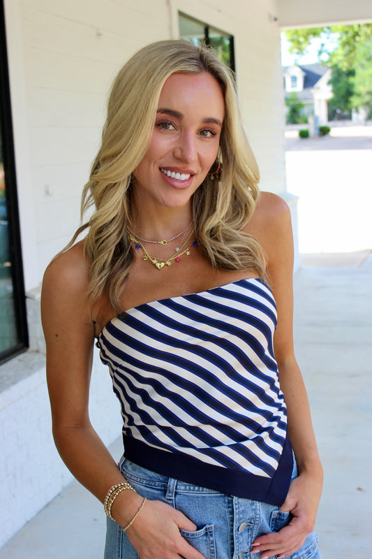 Nara Navy Stripe Scarf Top