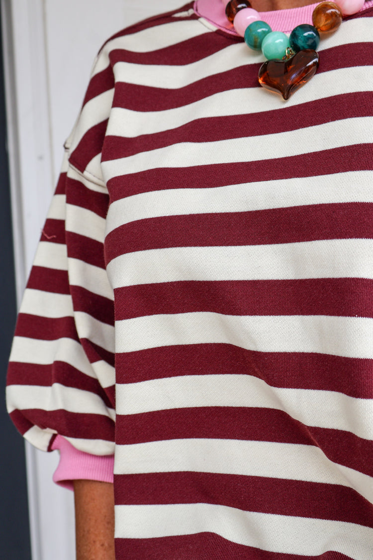 Striped & Stylish 3/4 Sleeve Sweatshirt