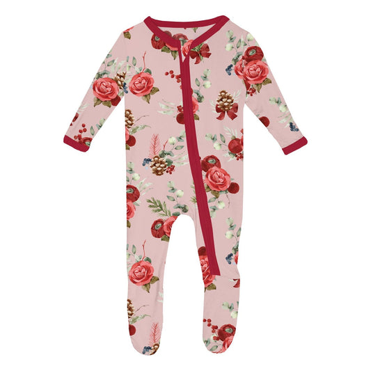 Baby Rose Holiday Floral Footie