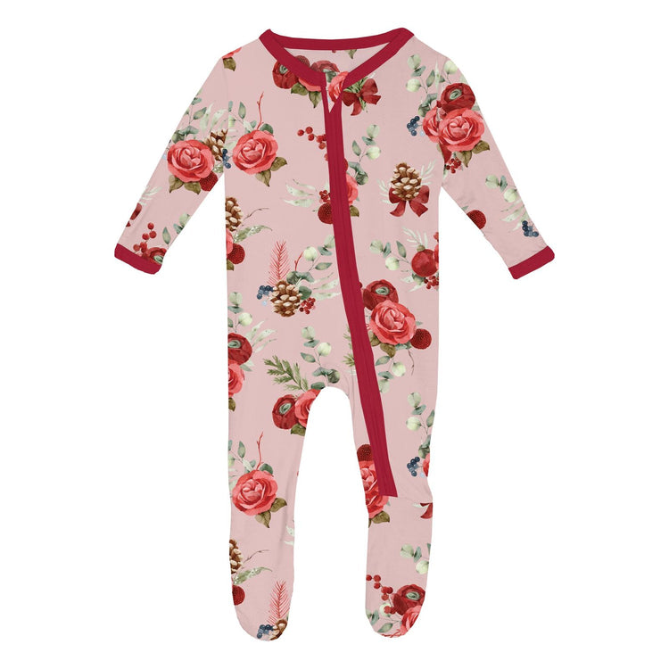 Baby Rose Holiday Floral Footie