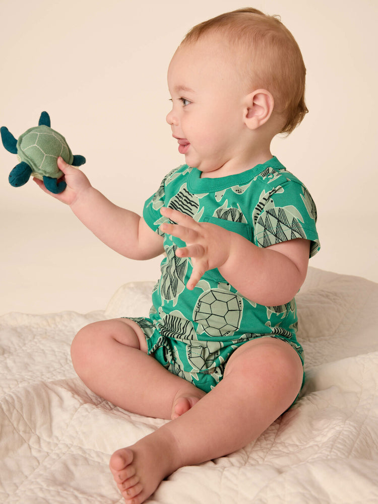 Tiled Turtles Pocket Shortie Baby Romper