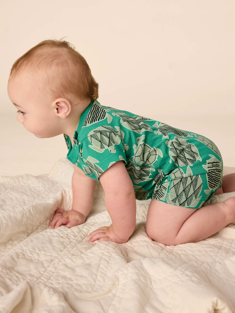 Tiled Turtles Pocket Shortie Baby Romper