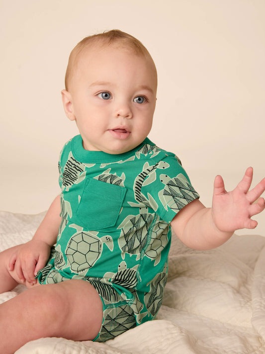 Tiled Turtles Pocket Shortie Baby Romper