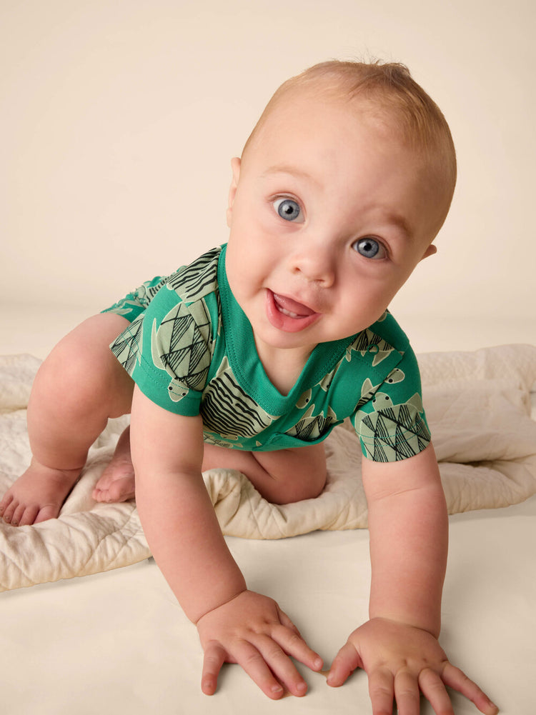 Tiled Turtles Pocket Shortie Baby Romper