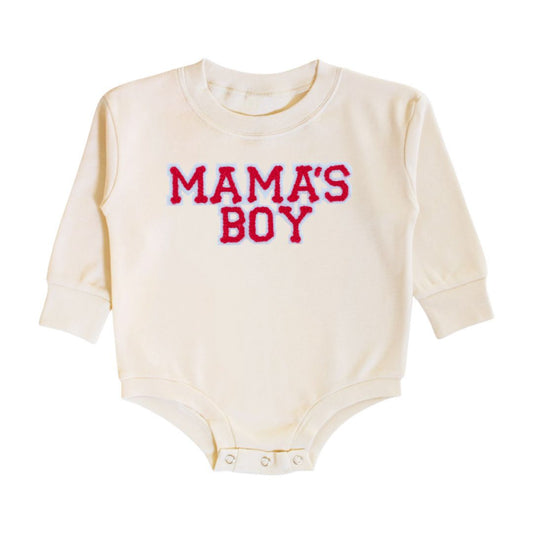 Mama's Boy Patch Valentine's Day Long Sleeve Romper