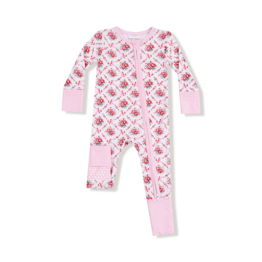 Rose Bow Lattice Zipper Romper