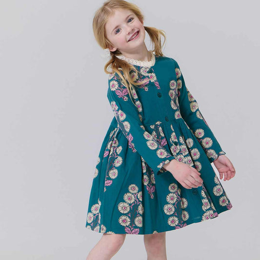 Evergreen Buttercup Floral Autumn Dress