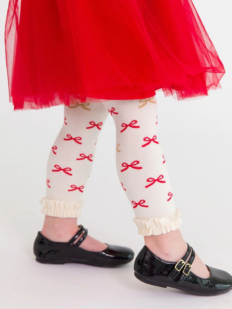 Red Sparkle Bow Footless Tights