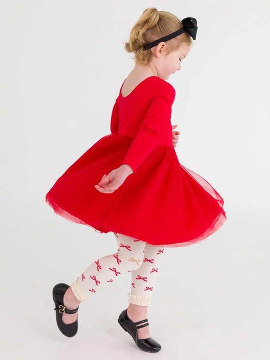 Red Sparkle Bow Footless Tights