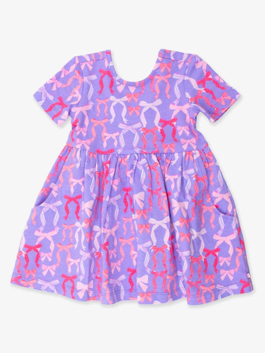 Rosy Ribbons Short Sleeve Twirl Dress